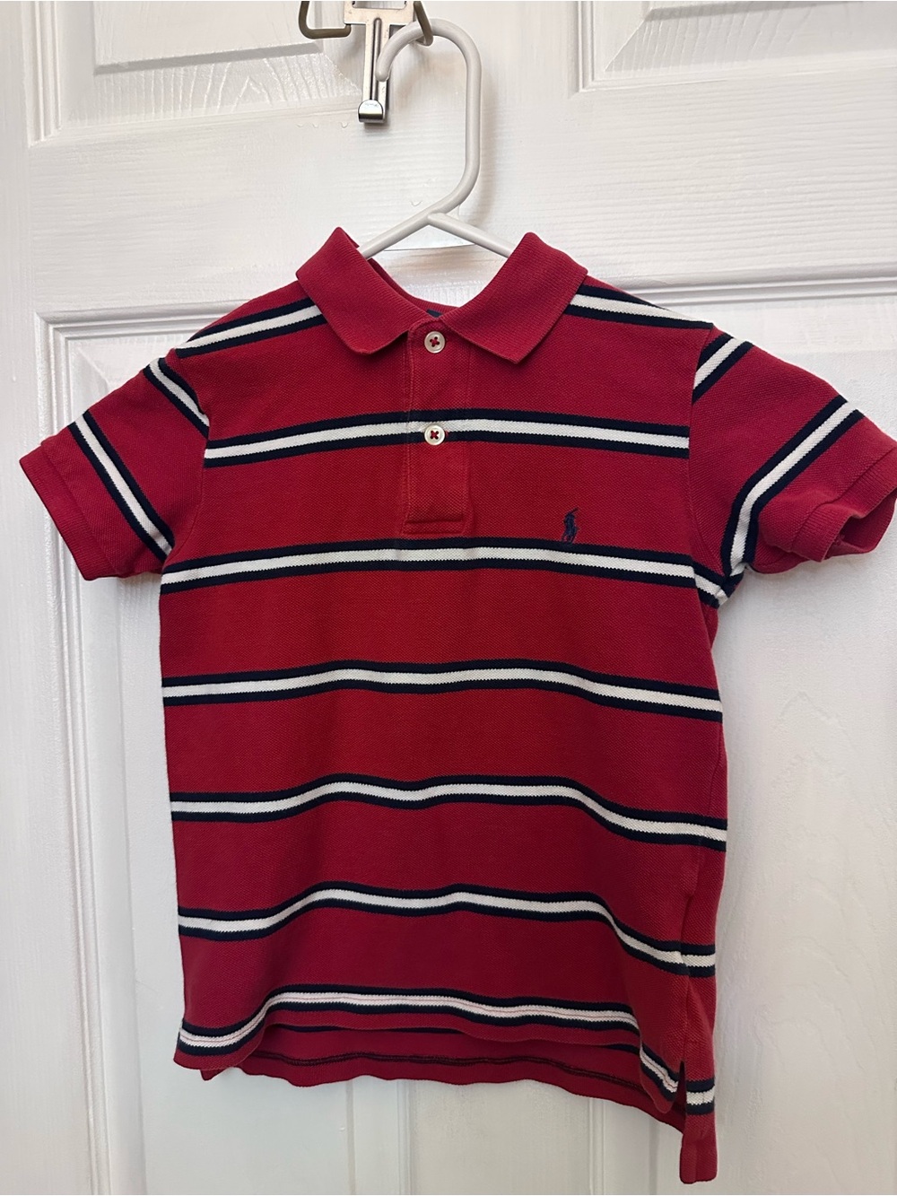 Ralph Lauren Red Polo with Navy and White Stripes